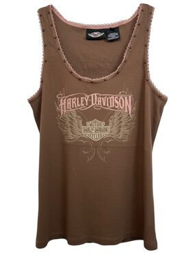 Harley Davidson Jamaica Tank Top Women's Size XL Brown Pink Biker Y2K